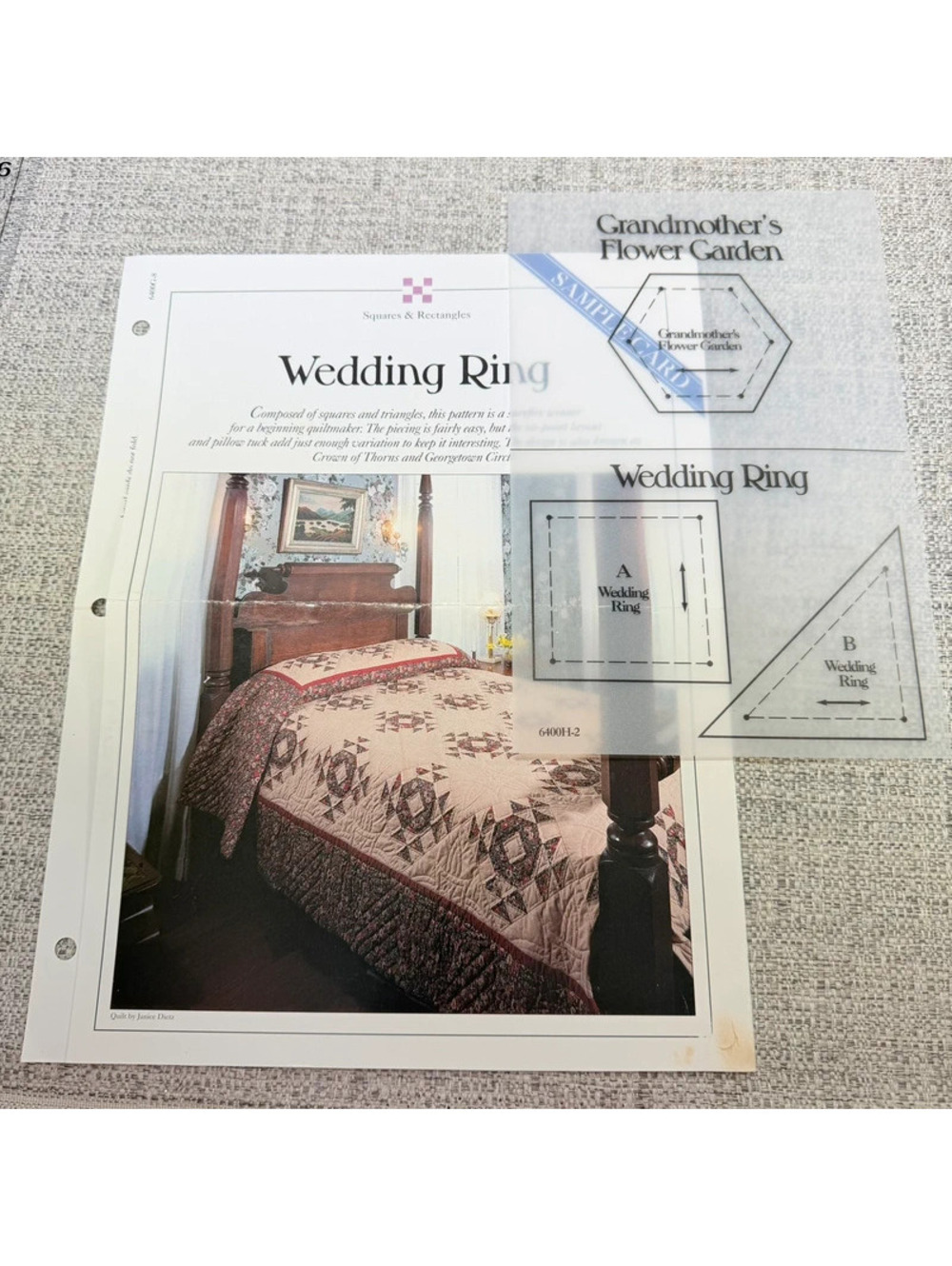 Vintage Wedding Ring Quilt Pattern Grandmother’s Flower Garden Template Cards